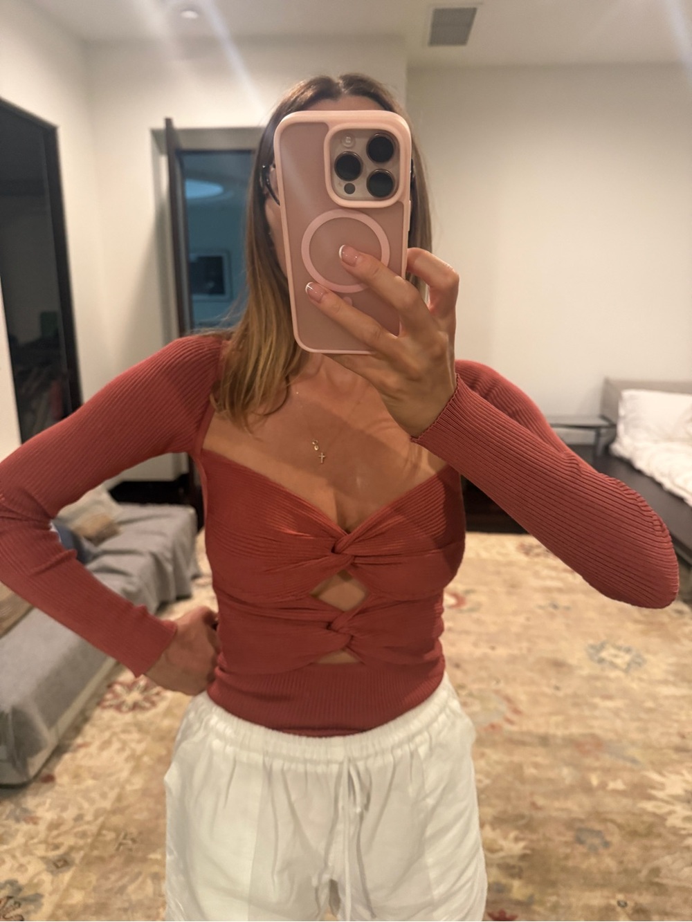 cult gaia Rosewood Twist-Front Long Sleeve Top - Picture 6 of 6